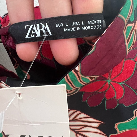 ZARA short floral dress with long sleeves and satin effect size L NWT - Picture 7 of 13